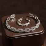 طقم خاتم وإسورة أنيقة مطلية بالذهب عيار 18 قيراط، زركونيا لامعة وتصميم قابل للتعديل - الصورة 3