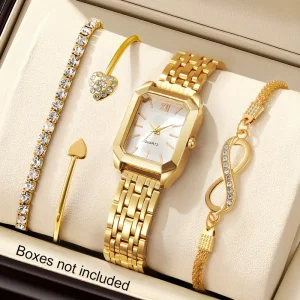 طقم ساعة رقمية نسائية ذهبية، 4 قطع أنيقة مثالية كهدية فخمة في مختلف المناسبات 3 36c610b1 5b54 49c0 9723 5313323f3628