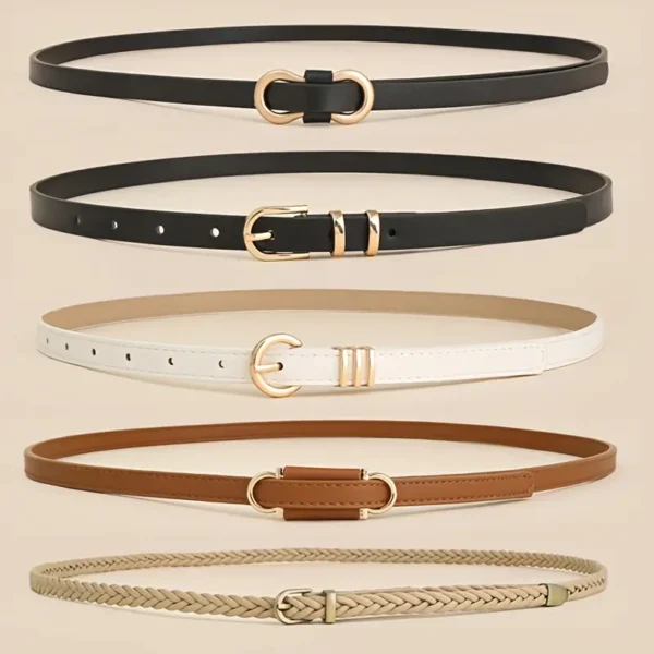 طقم بناطيل نسائية 5 قطع، حزام نحيف وجينز صيفي أنيق لفصل الربيع والصيف