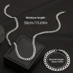 طقم مجوهرات رجالي | قلادة كوبية | سوار هيب هوب | فولاذ مقاوم للصدأ | هدايا رجالية | إكسسوارات رجالية | هدية عيد ميلاد | مجوهرات عصرية | طقم إكسسوارات للرجال