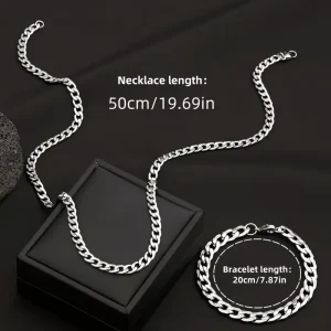 طقم مجوهرات رجالي من الفولاذ المقاوم للصدأ، قلادة وسوار أنيقان للاستخدام اليومي والهدايا 1 3e2ef307 66e1 49f0 b89d cab230d2e604