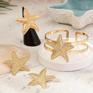 طقم مجوهرات للنساء بنجمة البحر، أقراط وسوار ناعم مناسب للإطلالات الكاجوال والرسمية البسيطة 2 3fc88c0e 72bc 478e b704 99d6d25e7df9