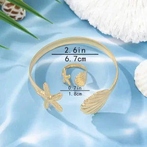 خواتم قدم نسائية نجمة البحر والصدف، طقم من قطعتين بإطلالة صيفية قابلة للتعديل 1 46317531 14f0 4ae7 8200 2977c7bf7959