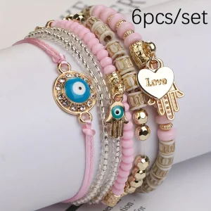 أساور بوهو نسائية يدوية 6 قطع، تصميم مضفر ومطرز قابل للتعديل للعطلات والاستخدام اليومي 7 47260b037a2dd376c8b15b02421da591