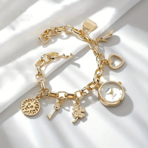 ساعة بوهيمية نسائية بزينة مميزة، تصميم ذهبي بحزام فولاذي