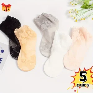 جوارب دانتيل صيفية نسائية خفيفة بتصميم زهري، طقم ٥ أزواج أنيقة ومريحة للاستخدام اليومي 1 4ec746be ede5 4b54 a886 61fade907cfb