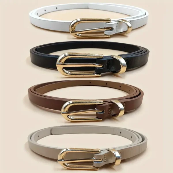 مجموعة أحزمة نسائية بلون واحد، 4 قطع حزام كاجوال أنيق للعمل والسفر، تصميم بسيط