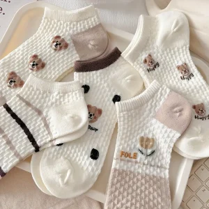 جوارب نسائية قصيرة بطبعة دب كرتوني، 5 أزواج مريحة بلون القهوة، مناسبة لجميع الفصول، خاصة الربيع والخريف 5 5239cc2e 20f5 4758 b679 eba368a4dd81