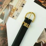 حزام جلد صناعي نسائي أسود بمشبك ذهبي، تصميم أنيق قابل للتعديل للملابس اليومية والرسمية - الصورة 4