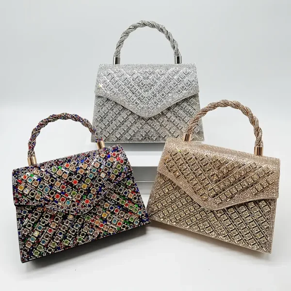 حقيبة يد نسائية مسائية لامعة بتصميم ماس فاخر