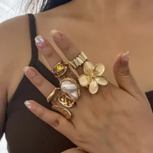 طقم خواتم نسائية غير منتظمة بتصميم هندسي، 6 قطع عريضة مفتوحة للمناسبات والهدايا 3 613fe8c8 da58 4b16 9f2c d424a4517749