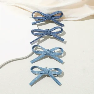 مشابك شعر فيونكة دينيم زرقاء، طقم 4 قطع عصرية للفتيات والنساء، تصميم عصري بلمسة عتيقة من قماش الدينيم 3 674af3135bd342c7abdfb31aeb113f22 goods