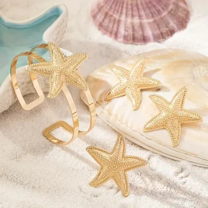 طقم مجوهرات للنساء بنجمة البحر، أقراط وسوار ناعم مناسب للإطلالات الكاجوال والرسمية البسيطة 3 68519269 2e49 4a4f 9d9a 924e48686829