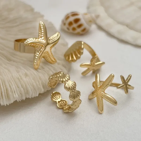 مجموعة خواتم نجمة البحر بوهيمية، 4 قطع