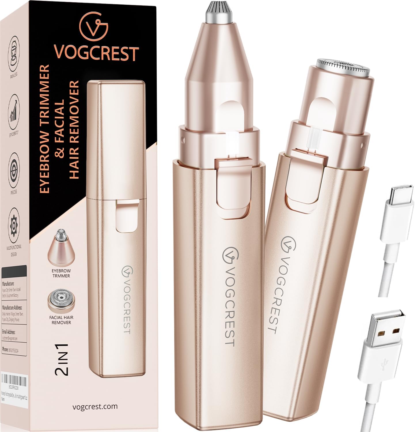 7162nQ4fU7L._AC_SL1500_ جي فوجكريست جهاز إزالة شعر الوجه 2 في 1 للنساء مع ضوء LED، قابل لإعادة الشحن