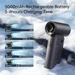 مروحة تربو محمولة جيزليف، 22 ساعة تبريد، سرعة 40000 لفة/دقيقة، بطارية 5000mAh – أسود - الصورة 7