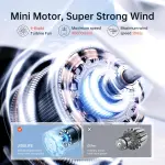مروحة تربو محمولة جيزليف، 22 ساعة تبريد، سرعة 40000 لفة/دقيقة، بطارية 5000mAh – أسود - الصورة 3