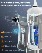 ماي سمايل جهاز تنظيف الاسنان بالماء اللاسلكي LP221 UVC قابل للتعقيم 335 مل بشاشة OLED محمول مع 4 اوضاع و8 رؤوس نفاثة - الصورة 6