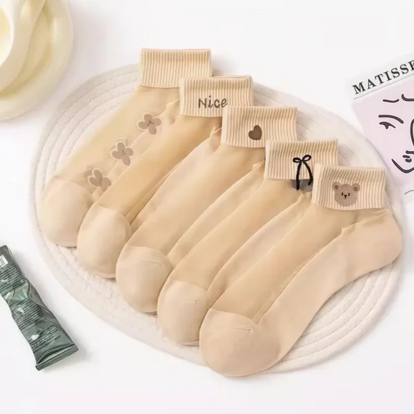 جوارب نسائية بيج صيفية غير مرئية، طقم 5 أزواج