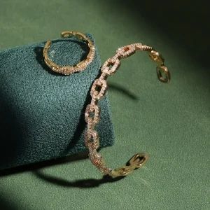 طقم خاتم وإسورة أنيقة مطلية بالذهب عيار 18 قيراط، زركونيا لامعة وتصميم قابل للتعديل 7 7373c459 aa43 44d7 ab55 66e7f31df31c