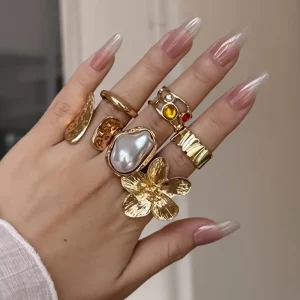 طقم خواتم نسائية غير منتظمة بتصميم هندسي، 6 قطع عريضة مفتوحة للمناسبات والهدايا 2 74172800 4b0d 4f87 90df 37a0ed51b2ca