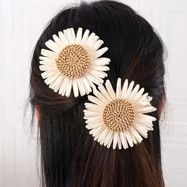 مشابك شعر نسائية دوار الشمس والبابونج، طقم زهور أنيق