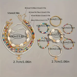 طقم مجوهرات بوهيمي 12 قطعة، أصداف ونجوم بحر بألوان عشوائية لإطلالة صيفية مميزة 1 83ec8128 8191 4fa6 913b ca90a11