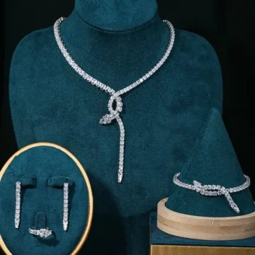 طقم مجوهرات نسائية زركونيا 5 قطع، تصميم فاخر للمناسبات والأناقة اليومية