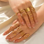 طقم خواتم نسائية ستانلس ستيل على شكل قلب، تصميم هيب هوب للنساء