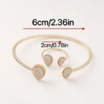 طقم خواتم وأساور نسائية، خواتم نسائية، خواتم عصرية، سوار مفتوح، تصميم قطرة ماء، خواتم أنيقة، خواتم قابلة للتعديل، إكسسوارات نسائية، خواتم هدايا، موضة الخواتم