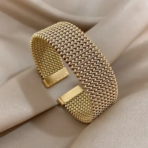 سوار هيب هوب نسائي ذهبي من الفولاذ المقاوم للصدأ، تصميم فاخر لجميع الفصول، مثالي للارتداء اليومي