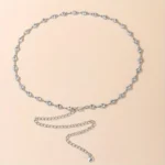 حزام نسائي معدني أسود مرصع بالراين، إكسسوار أنيق لجميع المناسبات، يضفي لمسة جمالية فاخرة للمظهر العام - الصورة 2