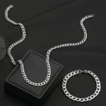 طقم مجوهرات رجالي من الفولاذ المقاوم للصدأ، قلادة وسوار أنيقان للاستخدام اليومي والهدايا - الصورة 2