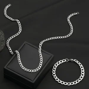 طقم مجوهرات رجالي من الفولاذ المقاوم للصدأ، قلادة وسوار أنيقان للاستخدام اليومي والهدايا 4 93e20961 e6db 4ca9 b1d9 e1274545cf99