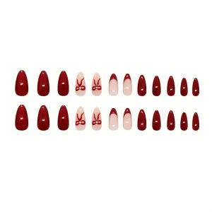 أظافر نسائية شكل لوز عين القط الأحمر والبورغندي، مجموعة 24 قطعة لفن الأظافر الاحتفالي 5 9625a8a6 0ded 4cd7 bada a3b65c37f41b