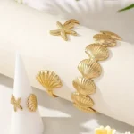 طقم أساور للنساء نجمة البحر والقواقع، إكسسوارات قابلة للتعديل لهدايا الشاطئ الصيفية - الصورة 4