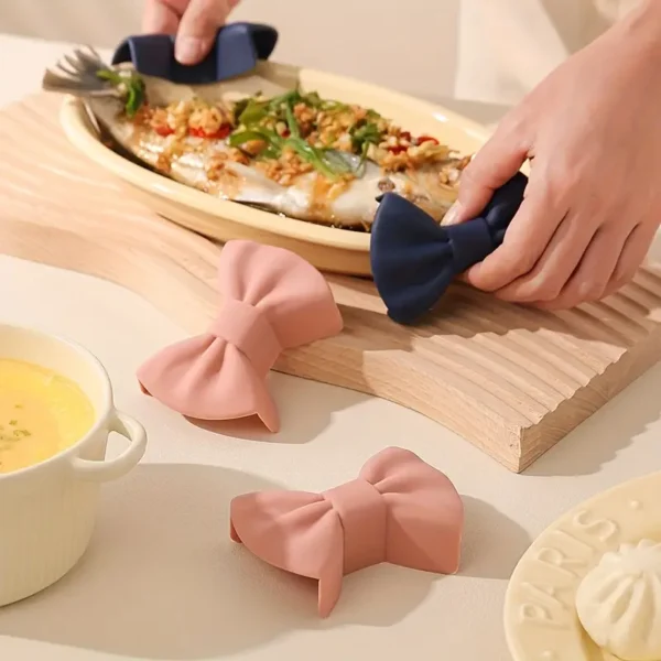 حامل أواني سيليكون وردي مقاوم للحرارة، مشابك مطبخ آمنة وغير قابلة للانزلاق