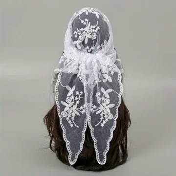 ربطة رأس دانتيل نسائي بتصميم زهري عتيق، مثلث أنيق للمناسبات