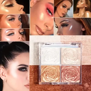 باليت هايلايتر 4 في 1، ظلال، إضاءة، أحمر خدود وكونتور بلمعة طبيعية وثبات طويل 3 a748e284 cdd1 4b15 849a e0e64984783c