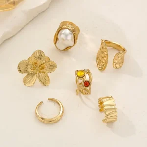 طقم خواتم نسائية غير منتظمة بتصميم هندسي، 6 قطع عريضة مفتوحة للمناسبات والهدايا 5 a9092587 ec66 495a afe0 41179b976a44