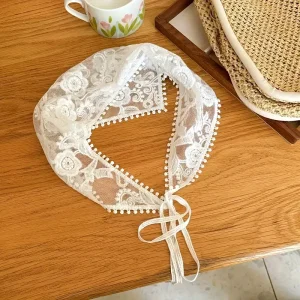 شريطة رأس مثلث بيضاء نسائية بنقشة زهرية، تصميم فرنسي أنثوي للعطلات والإطلالات اليومية 5 aca5358c b545 4ad2 993d 3e5623877cd7