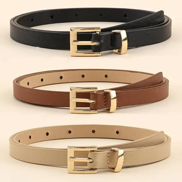 مجموعة أحزمة نسائية بإبزيم ذهبي، 3 قطع أحزمة خصر أنيقة