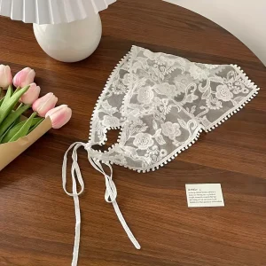 شريطة رأس مثلث بيضاء نسائية بنقشة زهرية، تصميم فرنسي أنثوي للعطلات والإطلالات اليومية 6 c7ea41ee 6882 4a3c be8b dc411499c486