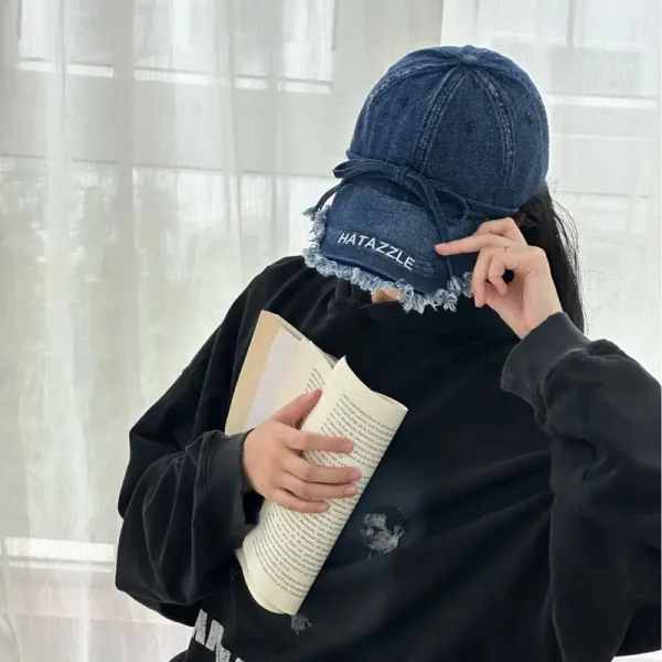 قبعة بيسبول نسائية، مغسولة وتصميم عتيق، DIY مع قوس، قبعة أبي مع شرابات، ضوء القمر الأبيض اللطيف.