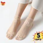 جوارب دانتيل صيفية نسائية خفيفة بتصميم زهري، طقم ٥ أزواج أنيقة ومريحة للاستخدام اليومي - الصورة 4
