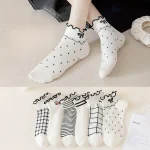 جوارب دانتيل نسائية قصيرة بتصميم كرز، 6 أزواج صيفية أنيقة، تصميم أنثوي أنيق