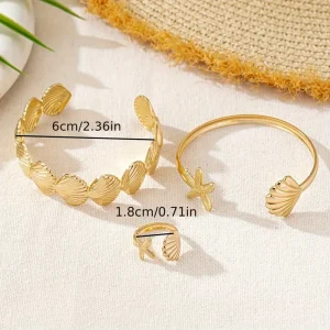 طقم أساور للنساء نجمة البحر والقواقع، إكسسوارات قابلة للتعديل لهدايا الشاطئ الصيفية 1 f632b8f2 061f 11f0 92c9 0a580a632983