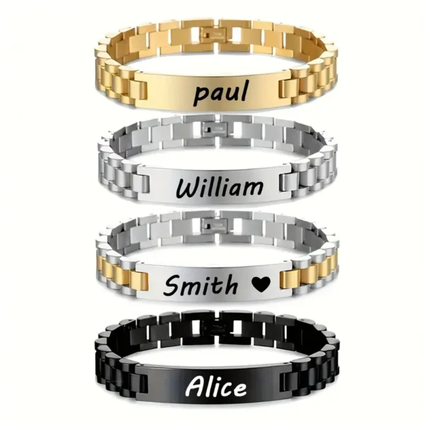 سوار شخصي بنقش اسم وتاريخ، هدية فريدة من الفولاذ المقاوم للصدأ للمناسبات 2025، تصميم أنيق