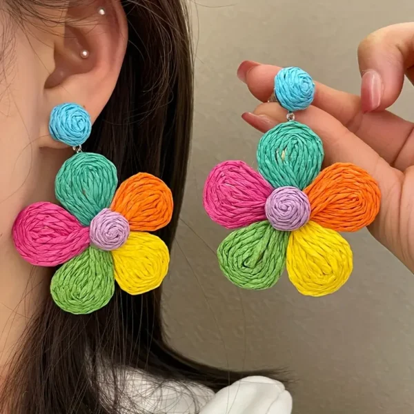 أقراط زهور بوهيمية نسائية مطلية بالذهب، إكسسوار نسائي أنيق