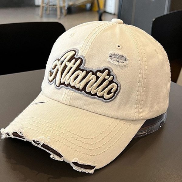 قبعة بيسبول رجالية بقطعة واحدة، مطرزة بحروف، ممزقة